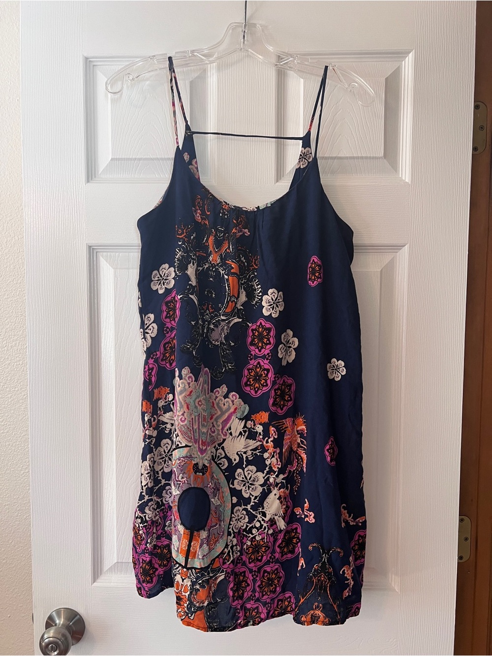 Renee C. Navy Floral Medallion Spaghetti Strap Mini Dress